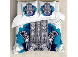Abakuhaus Copripiumino Hamsa, Ricchi Ornamenti, Antiacaro, Adatto A Chi Soffre Di Allergie, Con Federe, 200 Cm X 200 Cm - 80 X 80 Cm, Blu Indaco Bianco