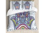 Abakuhaus Copripiumino Hamsa, Motivi Floreali Primaverili, Antiacaro, Adatto A Chi Soffre Di Allergie, Con Federe, 155 Cm X 220 Cm - 80 X 80 Cm, Blu-Rosa-Verde