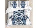 Abakuhaus Set Copripiumino Hamsa Per Letti Matrimoniali, Icona Mistica Antica, Antiacaro, Adatto A Chi Soffre Di Allergie, Con Federe, Azzurro, Blu Chiaro, Indaco