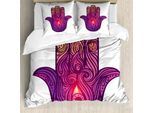 Abakuhaus Copripiumino Hamsa, Vivid Floral Aura Energie, Antiacaro, Adatto A Chi Soffre Di Allergie, Con Federe, 200 Cm X 200 Cm - 80 X 80 Cm, Viola, Rosa Pallido, Pesca