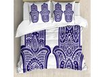 Abakuhaus Copripiumino Hamsa, Decorazioni Antiche, Antiacaro, Adatto A Chi Soffre Di Allergie, Con Federe, 155 Cm X 220 Cm - 80 X 80 Cm, Viola, Blu, Bianco
