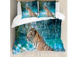 Abakuhaus Copripiumino Tiger, Felino Nello Stagno, Antiacaro, Adatto A Chi Soffre Di Allergie, Con Federe, 155 Cm X 220 Cm - 80 X 80 Cm, Marrone Chiaro Turchese