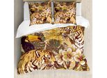 Abakuhaus Copripiumino Tiger, Tropical Bengal Toucan, Antiacaro, Adatto A Chi Soffre Di Allergie, Con Federe, 200 Cm X 200 Cm - 80 X 80 Cm, Terra Giallo Blu Scuro