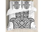 Abakuhaus Copripiumino Hamsa, Stile Boho Tribale Naturale, Antiacaro E Anallergico, Con Federe, 200 Cm X 200 Cm - 80 X 80 Cm, Bianco E Nero