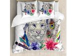 Abakuhaus Copripiumino Tiger, Gatto Retrò, Antiacaro, Adatto A Chi Soffre Di Allergie, Con Federe, 200 Cm X 200 Cm - 80 X 80 Cm, Multicolore