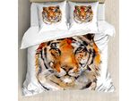 Copripiumino Abakuhaus Tiger, Rilassante Acquerello, Antiacaro, Adatto A Chi Soffre Di Allergie, Con Federe, 200 Cm X 200 Cm - 80 X 80 Cm, Arancione E Nero