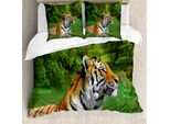 Abakuhaus Copripiumino Tiger, Gatto Selvatico Siberiano In Lake, Antiacaro, Adatto A Chi Soffre Di Allergie, Con Federe, 200 Cm X 200 Cm - 80 X 80 Cm, Verde Felce Marrone Chiaro