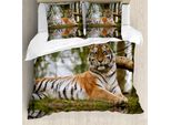 Abakuhaus Copripiumino Tiger, Mammifero Siberiano Warm Tag, Antiacaro, Adatto A Chi Soffre Di Allergie, Con Federe, 200 Cm X 200 Cm - 80 X 80 Cm, Marrone Chiaro