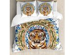 Abakuhaus Copripiumino Tiger, Avventure Esotiche Giapponesi, Antiacaro, Adatto A Chi Soffre Di Allergie, Con Federe, 200 Cm X 200 Cm - 80 X 80 Cm, Blu Reale Marrone Chiaro