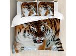 Abakuhaus Copripiumino Tiger, Siberian Predator Feline, Antiacaro, Adatto A Chi Soffre Di Allergie, Con Federe, 200 Cm X 200 Cm - 80 X 80 Cm, Marrone Chiaro E Nero