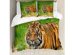 Abakuhaus Copripiumino Tiger, Sumatran Feline Ambush, Antiacaro, Adatto A Chi Soffre Di Allergie, Con Federe, 200 Cm X 200 Cm - 80 X 80 Cm, Verde Arancione
