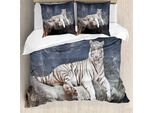 Abakuhaus Copripiumino Tiger, Gatto Selvatico Sulla Roccia, Antiacaro, Adatto A Chi Soffre Di Allergie, Con Federe, 200 Cm X 200 Cm - 80 X 80 Cm, Blu Ardesia E Bianco