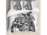 Abakuhaus Copripiumino Tiger, Motivo Serpente E Tigre, Antiacaro, Adatto A Chi Soffre Di Allergie, Con Federe, 155 Cm X 220 Cm - 80 X 80 Cm, Bianco E Nero