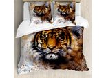 Abakuhaus Copripiumino Tiger, Wild Beast Predator Arrabbiato, Antiacaro, Adatto A Chi Soffre Di Allergie, Con Federe, 200 Cm X 200 Cm - 80 X 80 Cm, Multicolore