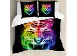 Abakuhaus Copripiumino Tiger, Astratto Felino Colorato, Antiacaro, Adatto A Chi Soffre Di Allergie, Con Federe, 200 Cm X 200 Cm - 80 X 80 Cm, Multicolore