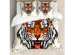 Abakuhaus Copripiumino Tiger, Pronto All'attacco Nella Giungla, Antiacaro, Adatto A Chi Soffre Di Allergie, Con Federe, 200 Cm X 200 Cm - 80 X 80 Cm, Arancione E Nero