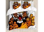 Abakuhaus Copripiumino Tiger, Cartoon Gatto Selvatico Arrabbiato, Antiacaro Adatto A Chi Soffre Di Allergie Con Federe, 200 Cm X 200 Cm - 80 X 80 Cm, Nero E Arancione