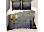 Abakuhaus Copripiumino Notte, Westminster Bridge London, Antiacaro, Adatto A Chi Soffre Di Allergie, Con Federe, 200 Cm X 200 Cm - 80 X 80 Cm, Grigio Chiaro Giallo