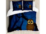 Abakuhaus Copripiumino Nacht, Gufo Su Ramo Di Albero, Antiacaro, Adatto A Chi Soffre Di Allergie, Con Federe, 200 Cm X 200 Cm - 80 X 80 Cm, Blu Navy, Nero, Marrone