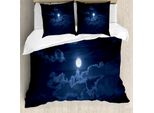 Abakuhaus Copripiumino Notte, Luna Piena, Nuvole Scure, Nebbia, Antiacaro, Adatto A Chi Soffre Di Allergie, Con Federe, 155 Cm X 220 Cm - 80 X 80 Cm, Blu Scuro