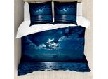 Abakuhaus Copripiumino Notte, Drammatico Cielo Luna Oceano, Antiacaro Adatto A Chi Soffre Di Allergie Con Federe, 155 Cm X 220 Cm - 80 X 80 Cm, Blu Scuro Bianco