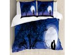 Abakuhaus Copripiumino Notte, Romantico Uomo Donna Abbraccio, Antiacaro Adatto A Chi Soffre Di Allergie Con Federe, 200 Cm X 200 Cm - 80 X 80 Cm, Nero Blu Bianco