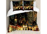 Abakuhaus Copripiumino Notte, Città-Strada Arte Colorata, Antiacaro Adatto A Chi Soffre Di Allergie Con Federe, 155 Cm X 220 Cm - 80 X 80 Cm, Multicolore