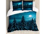 Abakuhaus Copripiumino, Ruhige Snowy Woodland, Antiacaro, Adatto A Chi Soffre Di Allergie, Con Federe, 200 Cm X 200 Cm - 80 X 80 Cm, Turchese Verde Acqua Bianco