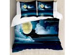 Abakuhaus Copripiumino Notte, Nuvole, Luna Piena, Stelle, Antiacaro, Adatto A Chi Soffre Di Allergie, Con Federe, 155 Cm X 220 Cm - 80 X 80 Cm, Nero, Azzurro Pallido, Guscio D'uovo