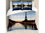 Abakuhaus Copripiumino Notte, Torre Eiffel Al Tramonto, Antiacaro, Adatto A Chi Soffre Di Allergie, Con Federe, 155 Cm X 220 Cm - 80 X 80 Cm, Blu Pallido Giallo