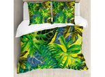 Abakuhaus Copripiumino Con Motivo Vegetale, Foglie Esotiche Acquerellate, Antiacaro, Adatto A Chi Soffre Di Allergie, Con Federe, 200 Cm X 200 Cm - 80 X 80 Cm, Multicolore