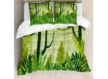 Abakuhaus Copripiumino Con Motivo Vegetale, Foresta Pluviale Cartoon, Antiacaro, Adatto A Chi Soffre Di Allergie, Con Federe, 200 Cm X 200 Cm - 80 X 80 Cm, Verde Bosco