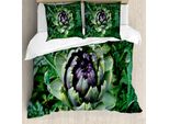 Abakuhaus Copripiumino Artichoke, Blooming Vegetables, Antiacaro E Anallergico, Con Federe, 155 Cm X 220 Cm - 80 X 80 Cm, Verde Felce E Viola