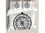 Abakuhaus Copripiumino Kompass, Vintage Sea Navigation, Antiacaro E Anallergico, Con Federe, 200 Cm X 200 Cm - 80 X 80 Cm, Bianco E Nero