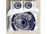 Abakuhaus Copripiumino Kompass, Sea Navigation Big Wave, Antiacaro, Adatto A Chi Soffre Di Allergie, Con Federe, 155 Cm X 220 Cm - 80 X 80 Cm, Blu Notte Bianco