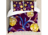 Abakuhaus Copripiumino Artichoke, Colori Vivaci, Vegano, Antiacaro, Adatto A Chi Soffre Di Allergie, Con Federe, 200 Cm X 200 Cm - 80 X 80 Cm, Blu Scuro E Giallo