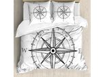 Abakuhaus Copripiumino Kompass, Rosa Dei Venti Con Indicazioni Stradali, Antiacaro, Adatto A Chi Soffre Di Allergie, Con Federe, 155 Cm X 220 Cm - 80 X 80 Cm, Bianco E Nero