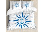 Abakuhaus Copripiumino Kompass, Rosa Dei Venti Blu Anker, Antiacaro, Adatto A Chi Soffre Di Allergie, Con Federe, 155 Cm X 220 Cm - 80 X 80 Cm, Blu Reale