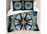 Abakuhaus Copripiumino Kompass, Yellow Navigation, Antiacaro, Adatto A Chi Soffre Di Allergie, Con Federe, 200 Cm X 200 Cm - 80 X 80 Cm, Giallo Blu Navy
