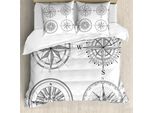 Abakuhaus Copripiumino Kompass, Seafaring Monochrome, Antiacaro, Adatto A Chi Soffre Di Allergie, Con Federe, 155 Cm X 220 Cm - 80 X 80 Cm, Bianco E Nero