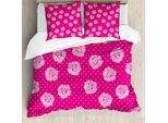 Abakuhaus Copripiumino Rosa Shocking, Motivo Vintage Con Rose E Cuori, Antiacaro E Anallergico, Con Federe, 155 Cm X 220 Cm - 80 X 80 Cm, Rosa, Rosa Pallido, Bianco