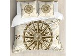 Abakuhaus Copripiumino Kompass, Motivo Sun Sepia, Antiacaro, Adatto A Chi Soffre Di Allergie, Con Federe, 200 Cm X 200 Cm - 80 X 80 Cm, Verde Oliva Beige