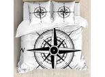 Abakuhaus Copripiumino Kompass, Navigation Tech-Reisen, Antiacaro, Adatto A Chi Soffre Di Allergie, Con Federe, 155 Cm X 220 Cm - 80 X 80 Cm, Bianco E Nero