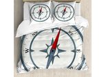 Abakuhaus Copripiumino Kompass, Design Minimalista, Antiacaro, Adatto A Chi Soffre Di Allergie, Con Federe, 200 Cm X 200 Cm - 80 X 80 Cm, Blu Ardesia Rosso
