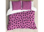 Abakuhaus Copripiumino Rosa Shocking, Black Hearts Romantic, Antiacaro, Adatto A Chi Soffre Di Allergie, Con Federe, 155 Cm X 220 Cm - 80 X 80 Cm, Fucsia Nero