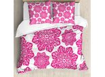 Abakuhaus Copripiumino Rosa Shocking, Design Orientale, Antiacaro, Adatto A Chi Soffre Di Allergie, Con Federe, 155 Cm X 220 Cm - 80 X 80 Cm, Rosa Bianco