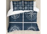 Abakuhaus Copripiumino Compass, Bianco Disegno Compass, Antiacaro Adatto A Chi Soffre Di Allergie Con Federe, 155 Cm X 220 Cm - 80 X 80 Cm, Blu Navy E Bianco