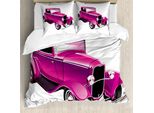 Abakuhaus Copripiumino Rosa Shocking, Auto Vintage, Antiacaro E Anallergico Con Federe, 155 Cm X 220 Cm - 80 X 80 Cm, Magenta Fucsia Nero