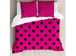 Abakuhaus Copripiumino Rosa Shocking, Ispirazione Pop Art A Pois, Antiacaro E Anallergico, Con Federe, 155 Cm X 220 Cm - 80 X 80 Cm, Rosa Shocking E Nero