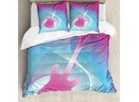 Abakuhaus Copripiumino Rosa Shocking, Chitarra Musicale Vibrante, Antiacaro, Adatto A Chi Soffre Di Allergie, Con Federe, 200 Cm X 200 Cm - 80 X 80 Cm, Rosa Shocking Acquamarina